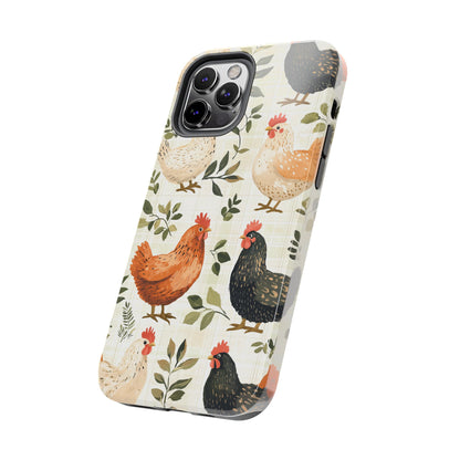 iPhone Case: Vintage Chicken Farmhouse Case – Rustic Leaves Design