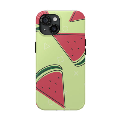 Watermelon Slice iPhone Case – Fresh & Fun Design with Retro Geometric Pattern