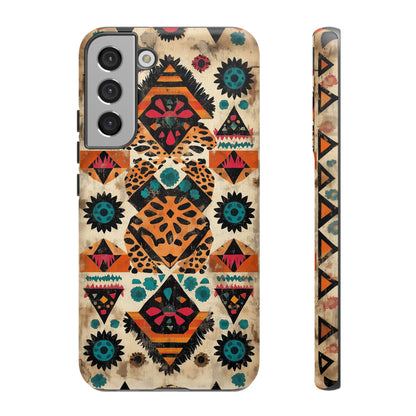 Bohemian Leopard & Tribal Floral Tough Samsung Galaxy Case – Vibrant Eclectic Design, Dual-Layer Protection