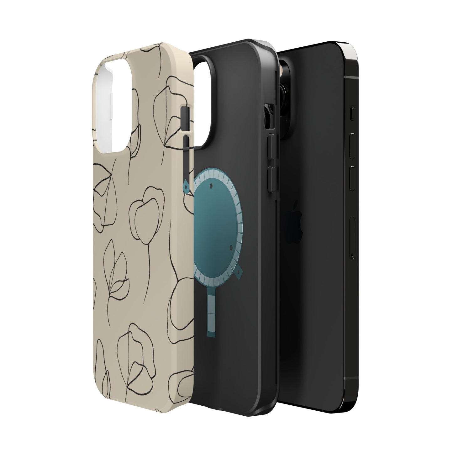 Minimalist Line Art Floral Tough MagSafe iPhone Case – Elegant Abstract Design with Dual-Layer Protection