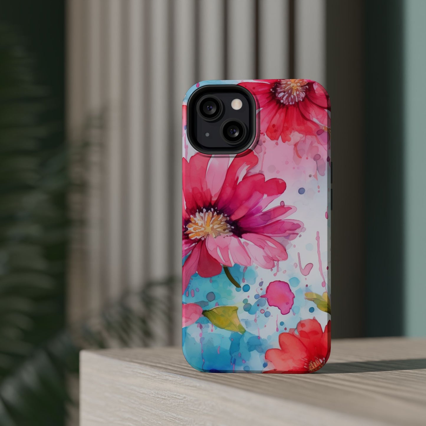 Vibrant Watercolor Red & Pink Floral - MagSafe iPhone Case