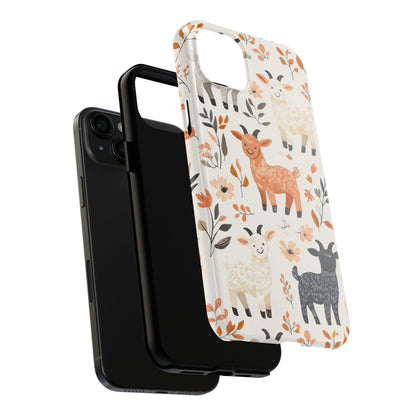 iPhone Case: Smiley Goats & Dried Flowers – Vintage Charm