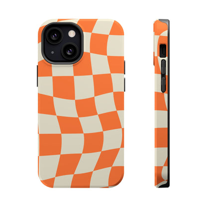 Wavy Retro Checkerboard MagSafe iPhone Case – Shockproof, Matte Finish, Dual-Layer Protection