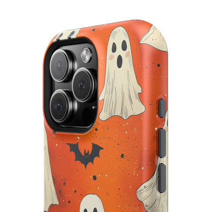 Spooky Ghosts & Bats  MagSafe iPhone Case – Vibrant Orange Halloween Design