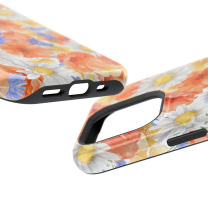 Watercolor Wildflower Pattern MagSafe iPhone Case – Durable Matte Finish with Daisy, Poppy & Cornflower Design