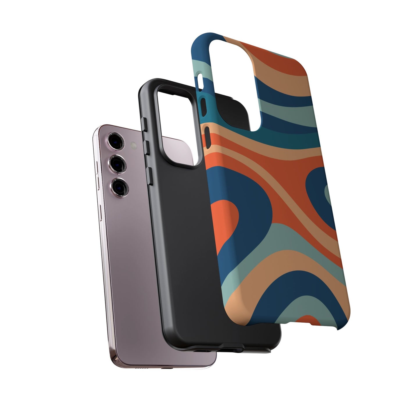 Retro Vibe Wavy Stripes Samsung Galaxy Case – 70s-Inspired in Teal, Orange, and Rust