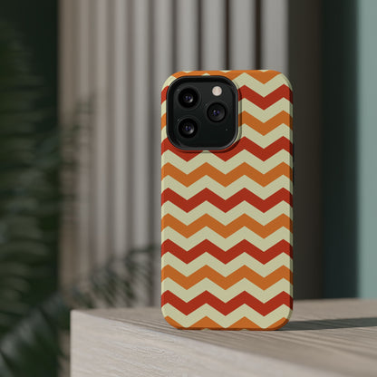 Warm Sunset Chevron – Orange, Red & Cream Geometric MagSafe iPhone Case