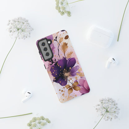 Elegant Purple & Gold Floral Samsung Galaxy Case - Luxe Flower Design