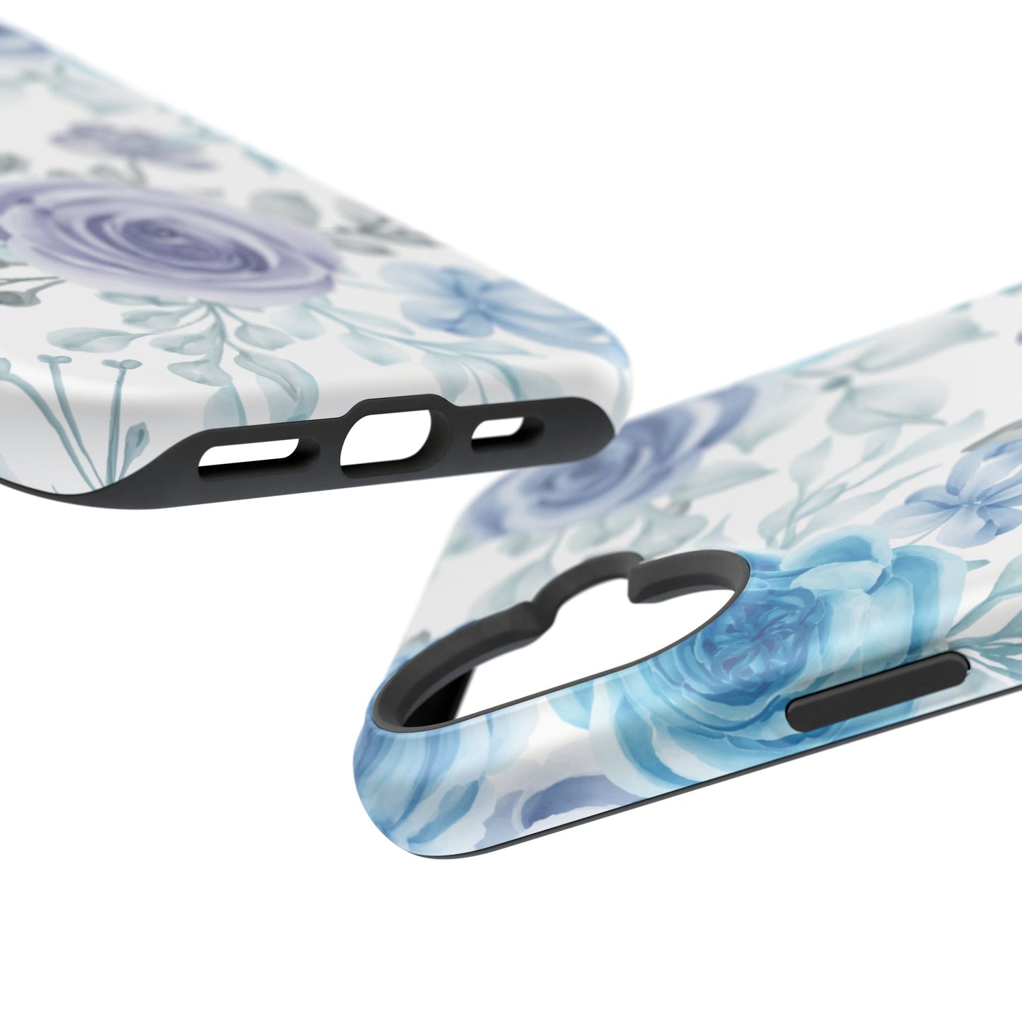 Elegant Blue & Violet Roses MagSafe Case – Artistic Floral Protection with Magnetic Charging Compatibility