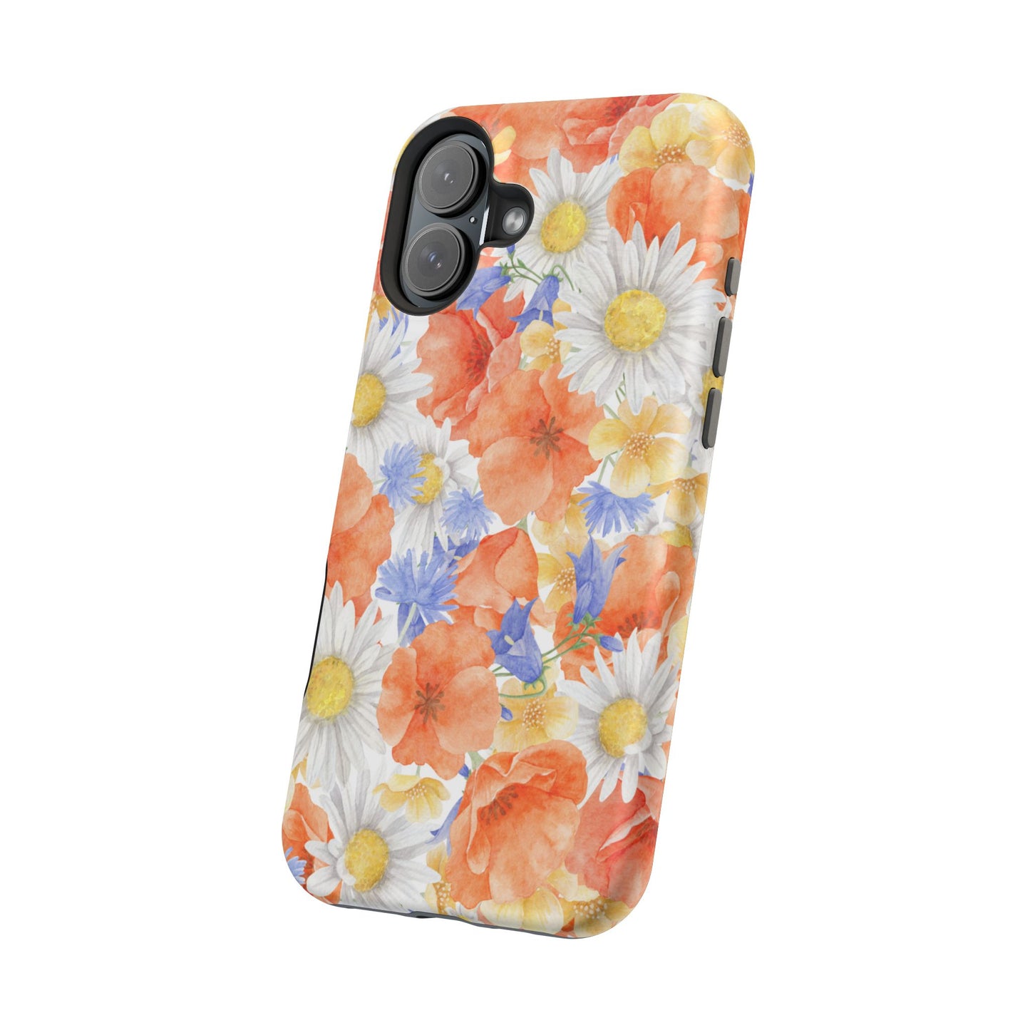 Watercolor Wildflower Pattern MagSafe iPhone Case – Durable Matte Finish with Daisy, Poppy & Cornflower Design