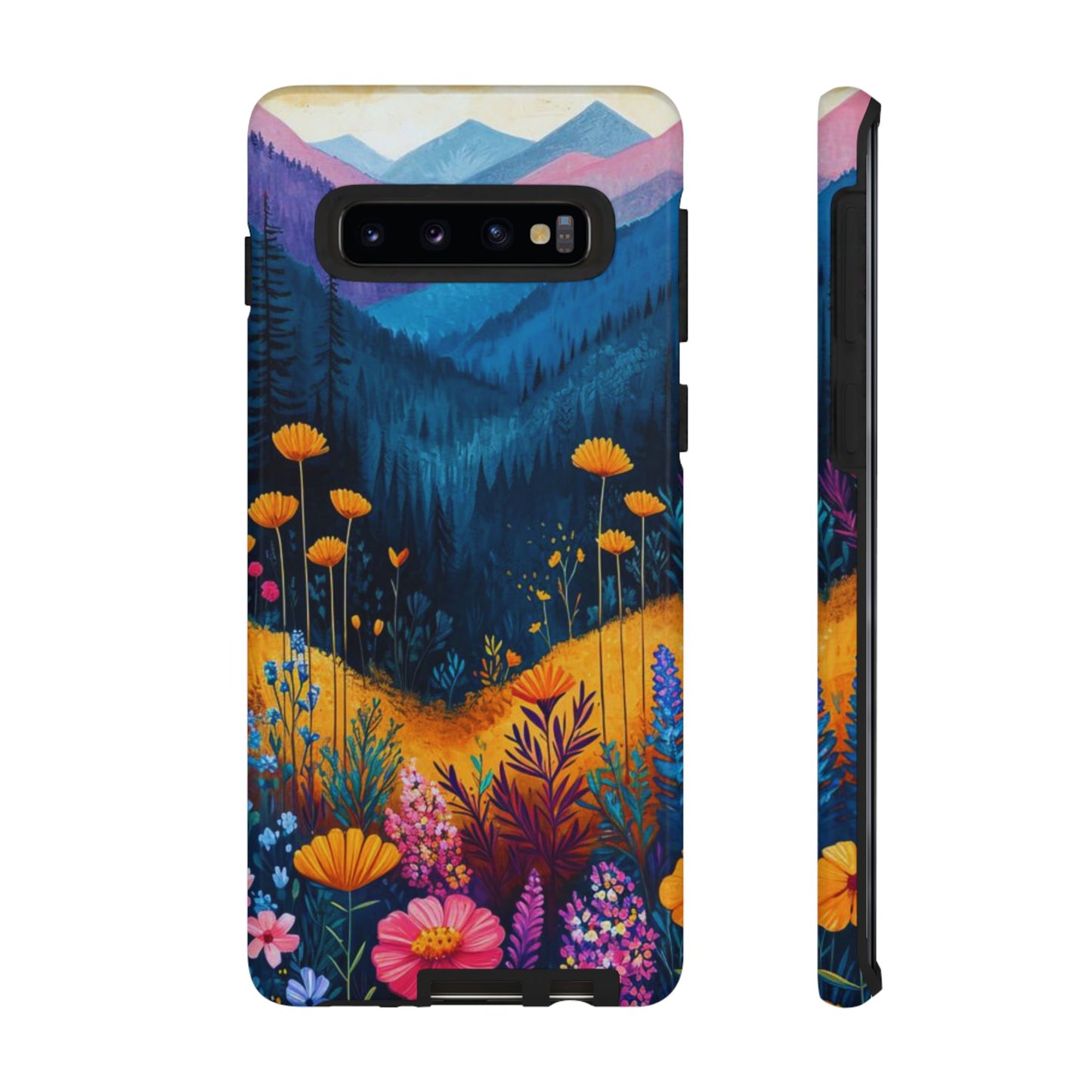 Vibrant Wildflower Mountain Samsung Galaxy  Case – Bold Nature Art, Dual-Layer Protection