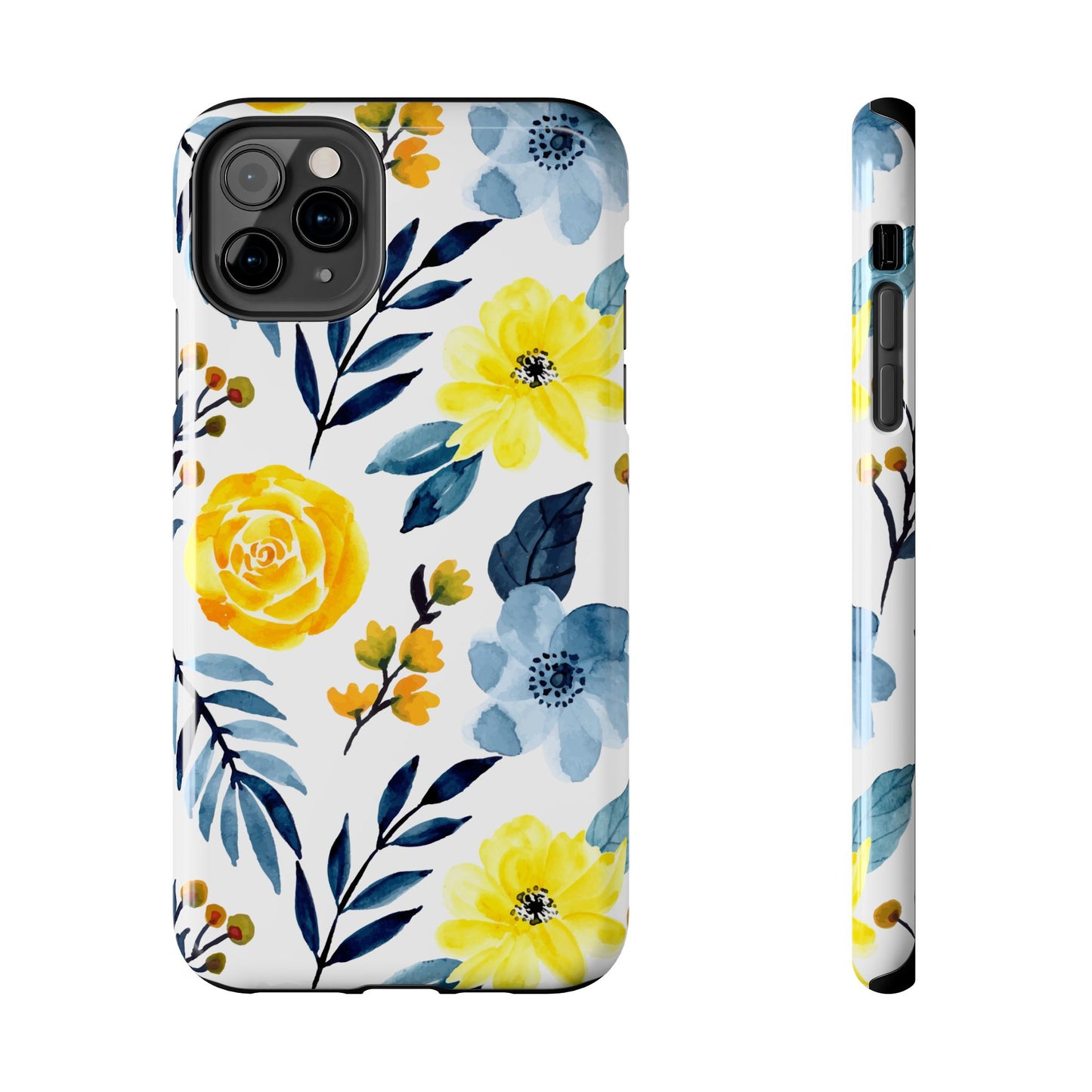 Golden Yellow & Sky Blue Floral – Watercolor Botanical iPhone Case