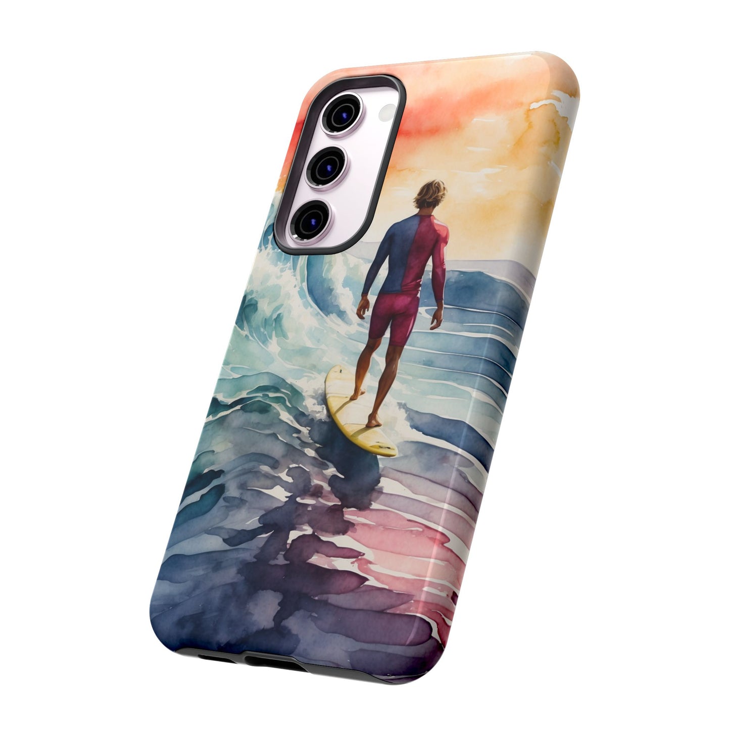 Surfer’s Sunset Wave Samsung Galaxy Case – Vibrant Watercolor Design