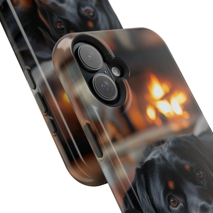 Charming Rottweiler by the Fireplace MagSafe iPhone Case – Cozy & Functional Design