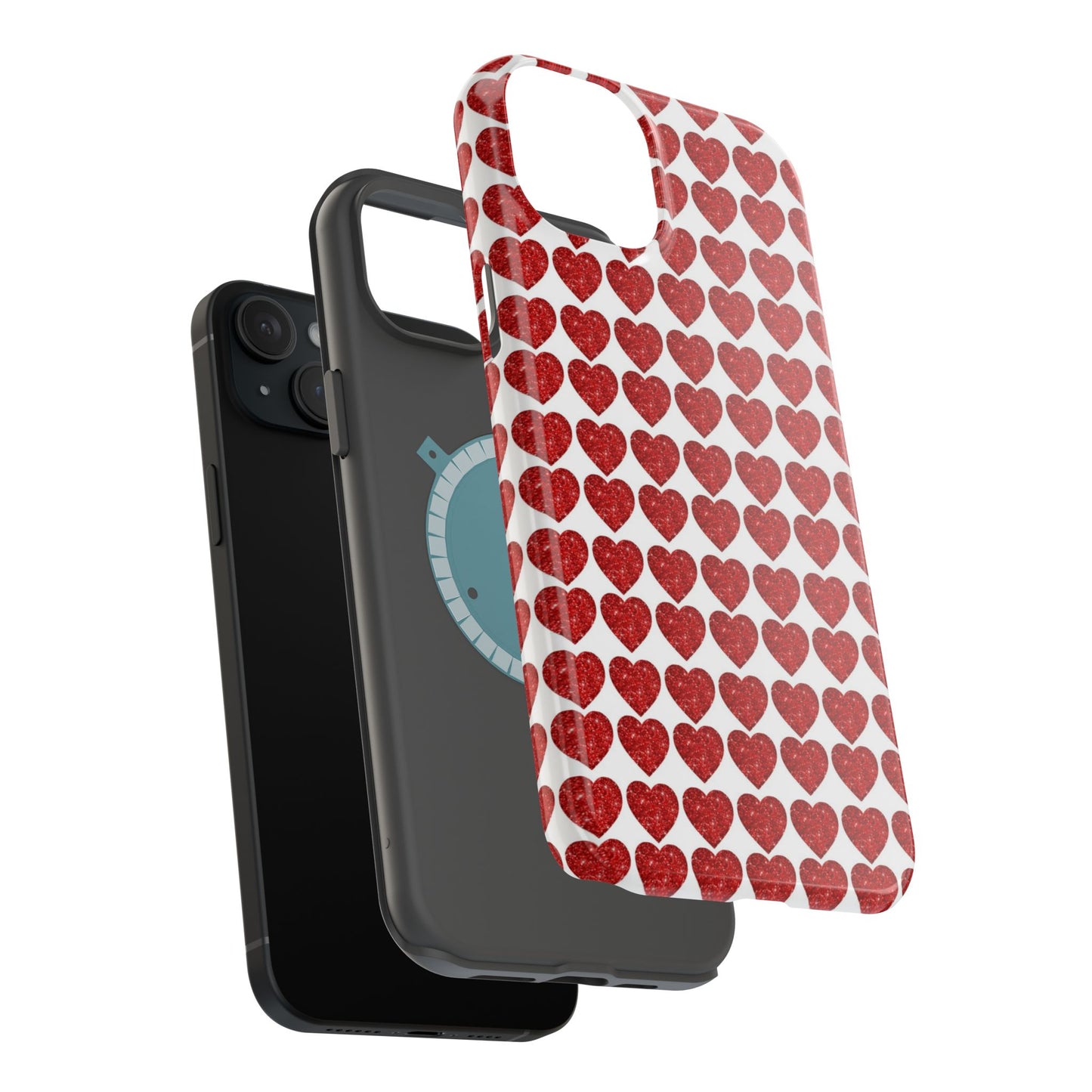 Red Glitter Hearts Charm MagSafe Case