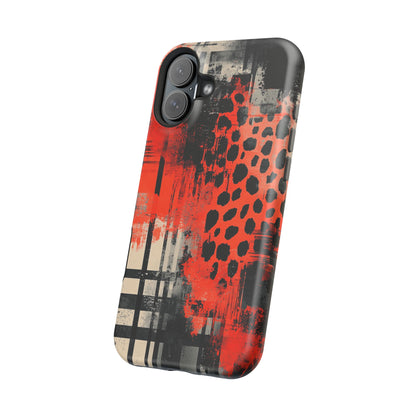 MagSafe iPhone Case: Cheetah Plaid – Red & Black Pattern