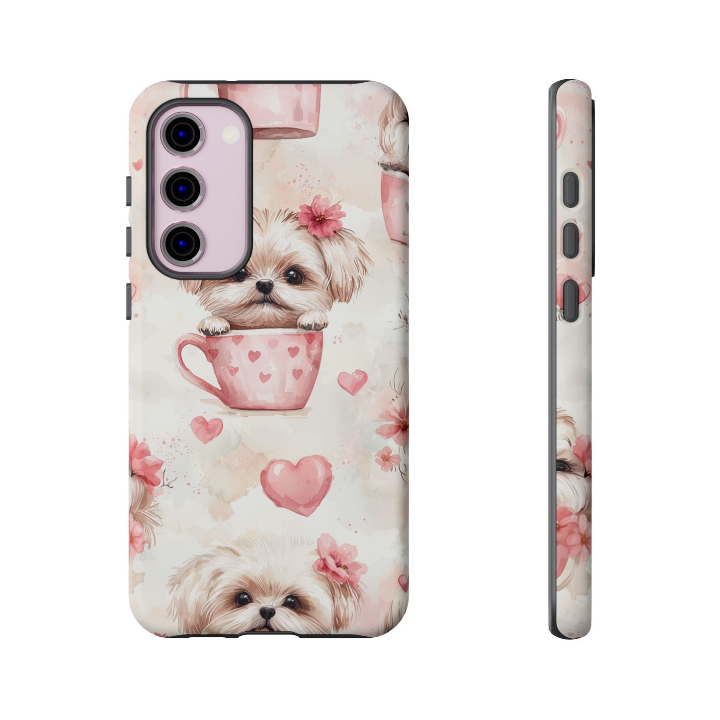 Floral Puppy in Teacup Samsung Galaxy  Case – Cute Pink Flower Design, Tough Dual-Layer Protection