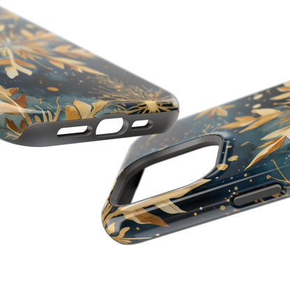 Gold Floral Snowflakes on Midnight Blue - MagSafe iPhone Series Case