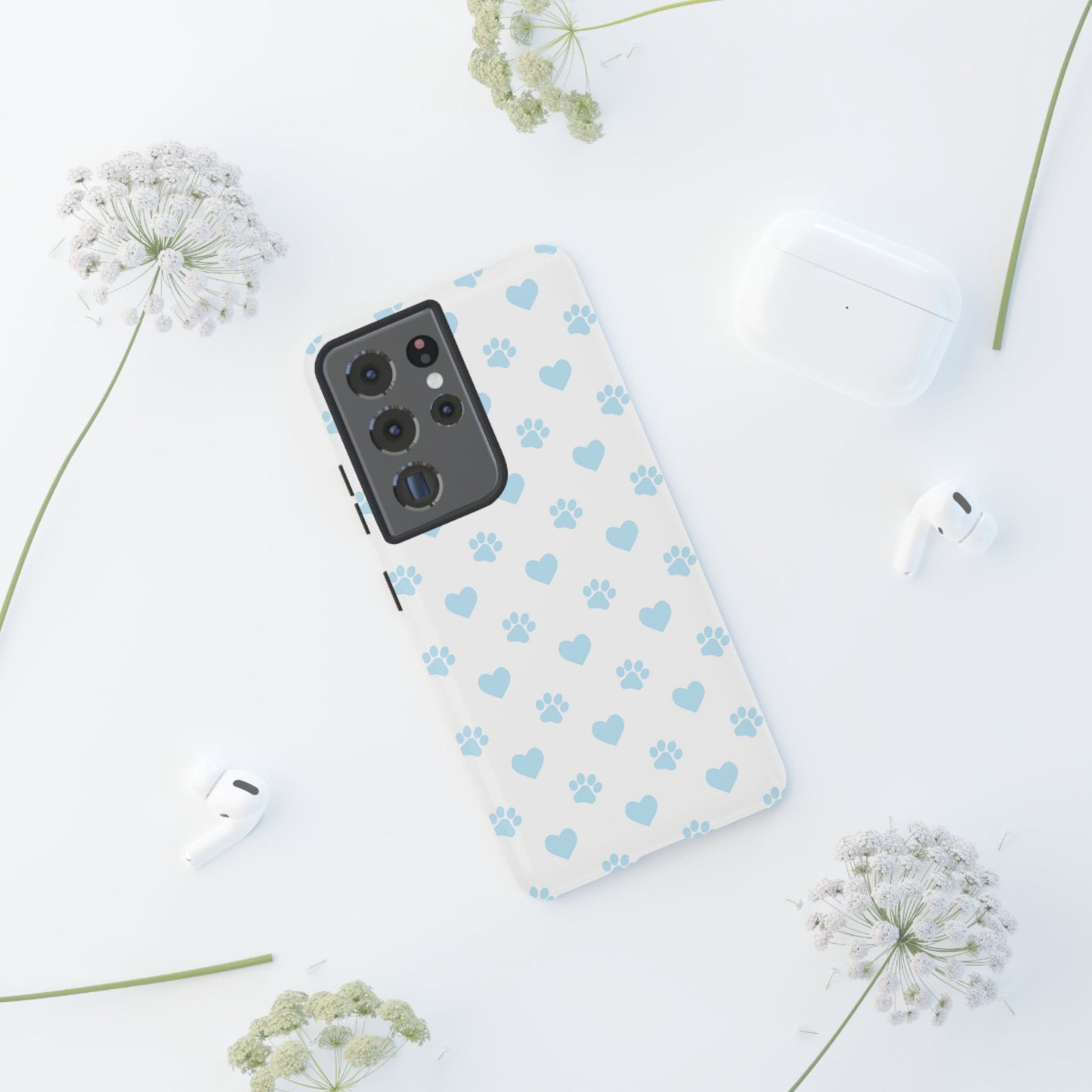 Light Blue Paw Prints & Hearts – Samsung Galaxy Case for Animal Lovers