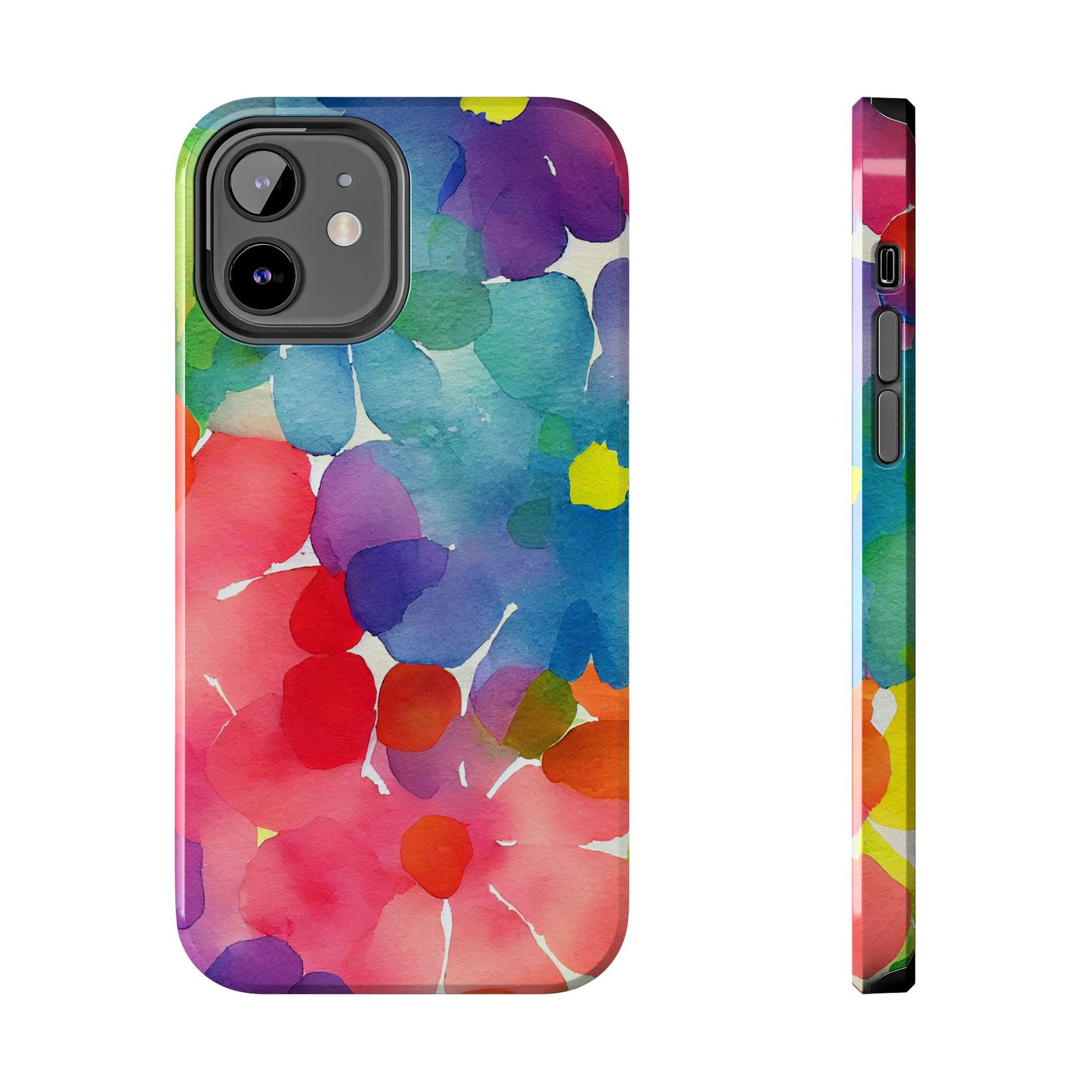 Rainbow Bloom Watercolor iPhone Case – Slim Design, Glossy Finish