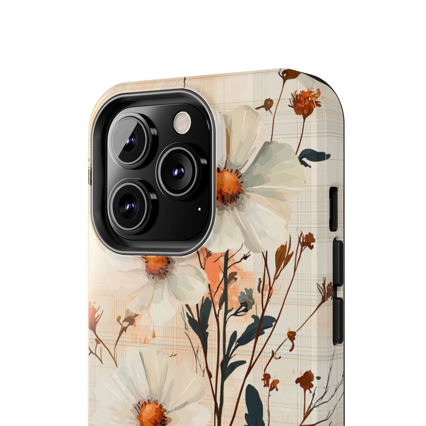 Pastel Orange Floral iPhone Case - Elegant Plaid Protective Cover