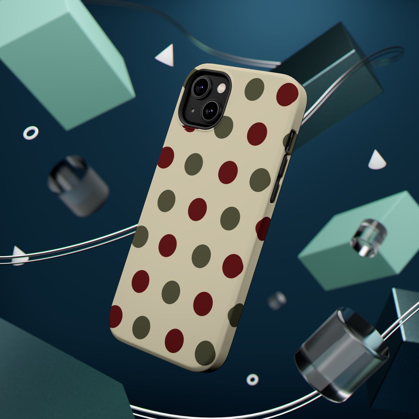 Red & Green Polka Dots on Cream – MagSafe iPhone Case