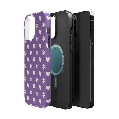 Lavender Paw Prints & Hearts Design - Adorable Pet Lover MagSafe iPhone Case