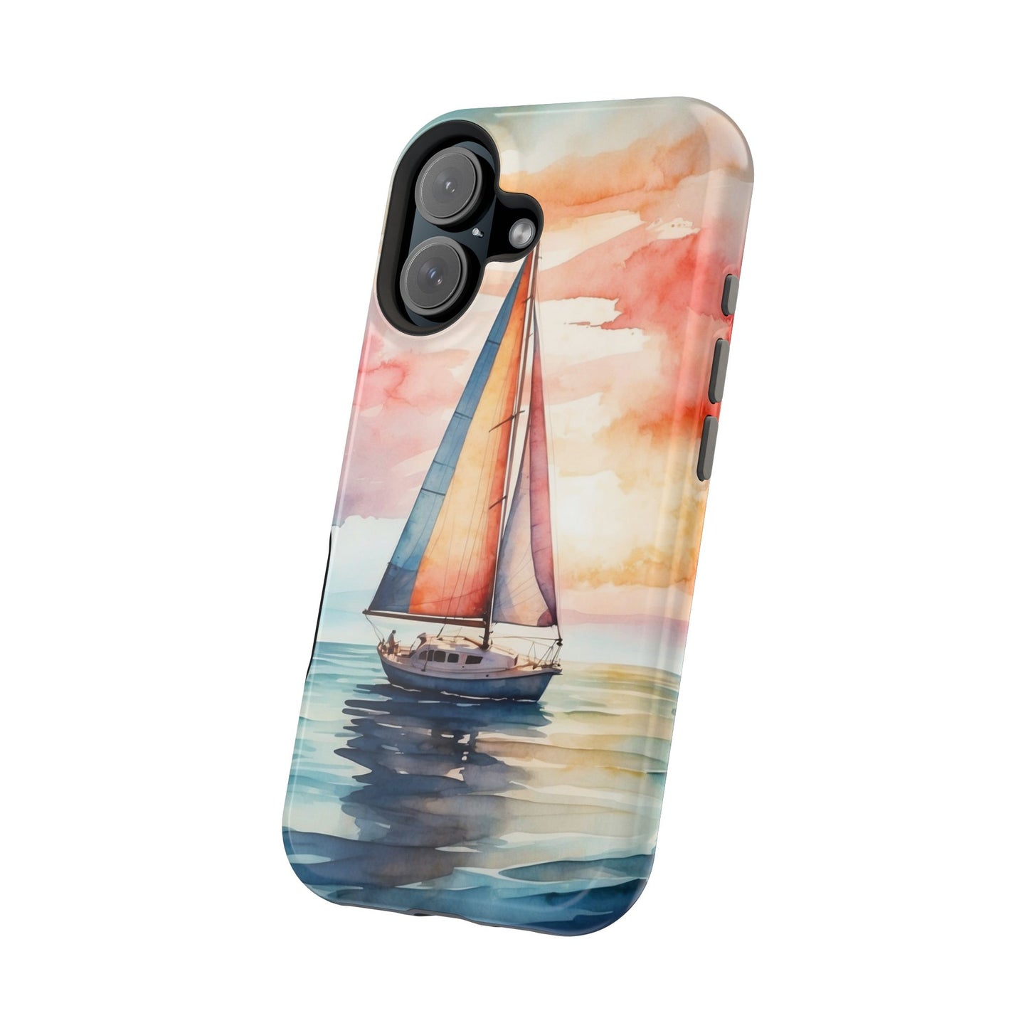 Sailboat Sunset MagSafe iPhone Case – Vibrant Watercolor Design