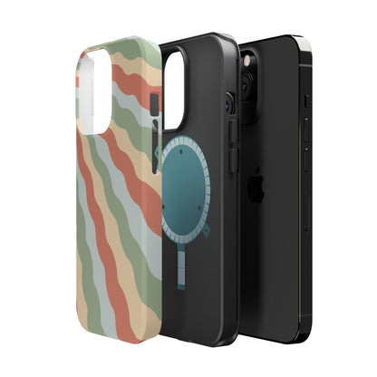 Earthy Retro Waves MagSafe iPhone Case – 70s-Inspired Wavy Stripes in Soft Green, Cream, and Rust