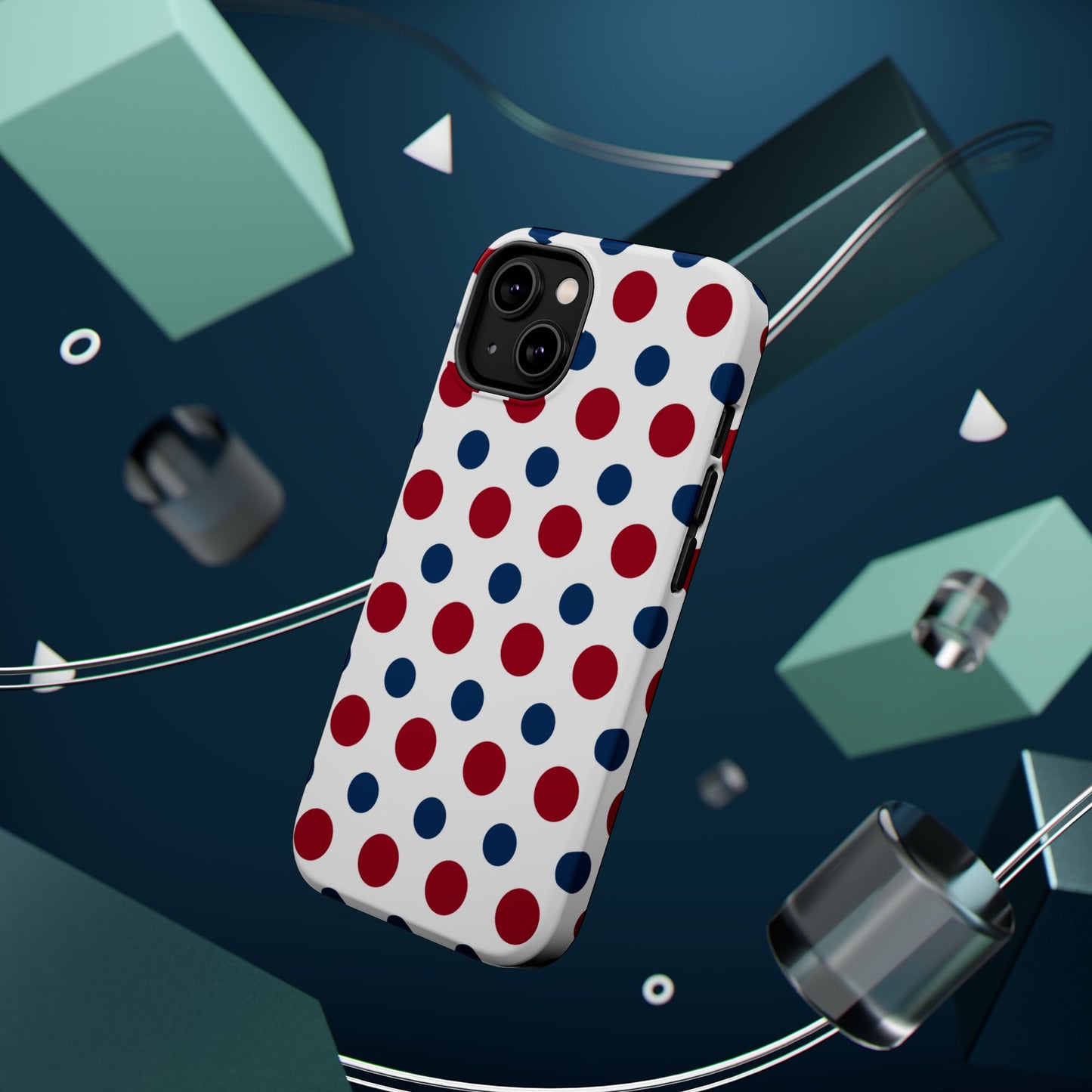 Patriotic Navy, White, and Red Polka Dot MagSafe iPhone Case