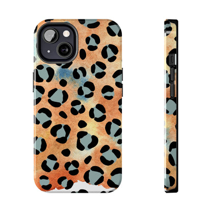 Sunset Watercolor Leopard Print Tough iPhone Case – Artistic Animal Pattern with Dual-Layer Protection