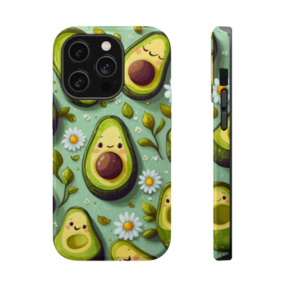 Cute Avocado MagSafe iPhone Case – Adorable Kawaii Avocados with Daisies, Shock-Resistant