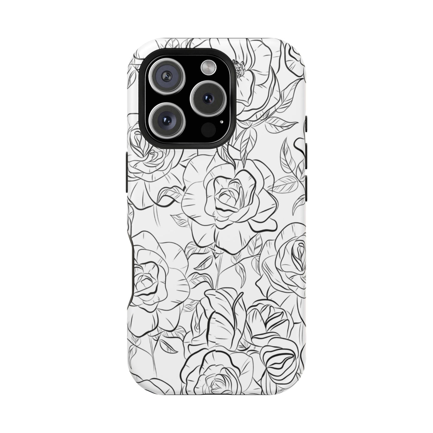 Monochrome Rose Garden Tough MagSafe iPhone Case – Elegant Floral Line Art with Dual-Layer Protection