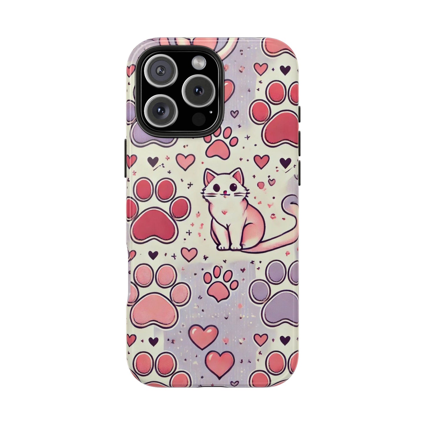 Cute Cat and Paw Print iPhone Case - Pet Lover’s Protective Cover