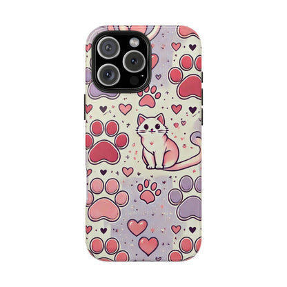 Cute Cat and Paw Print iPhone Case - Pet Lover’s Protective Cover