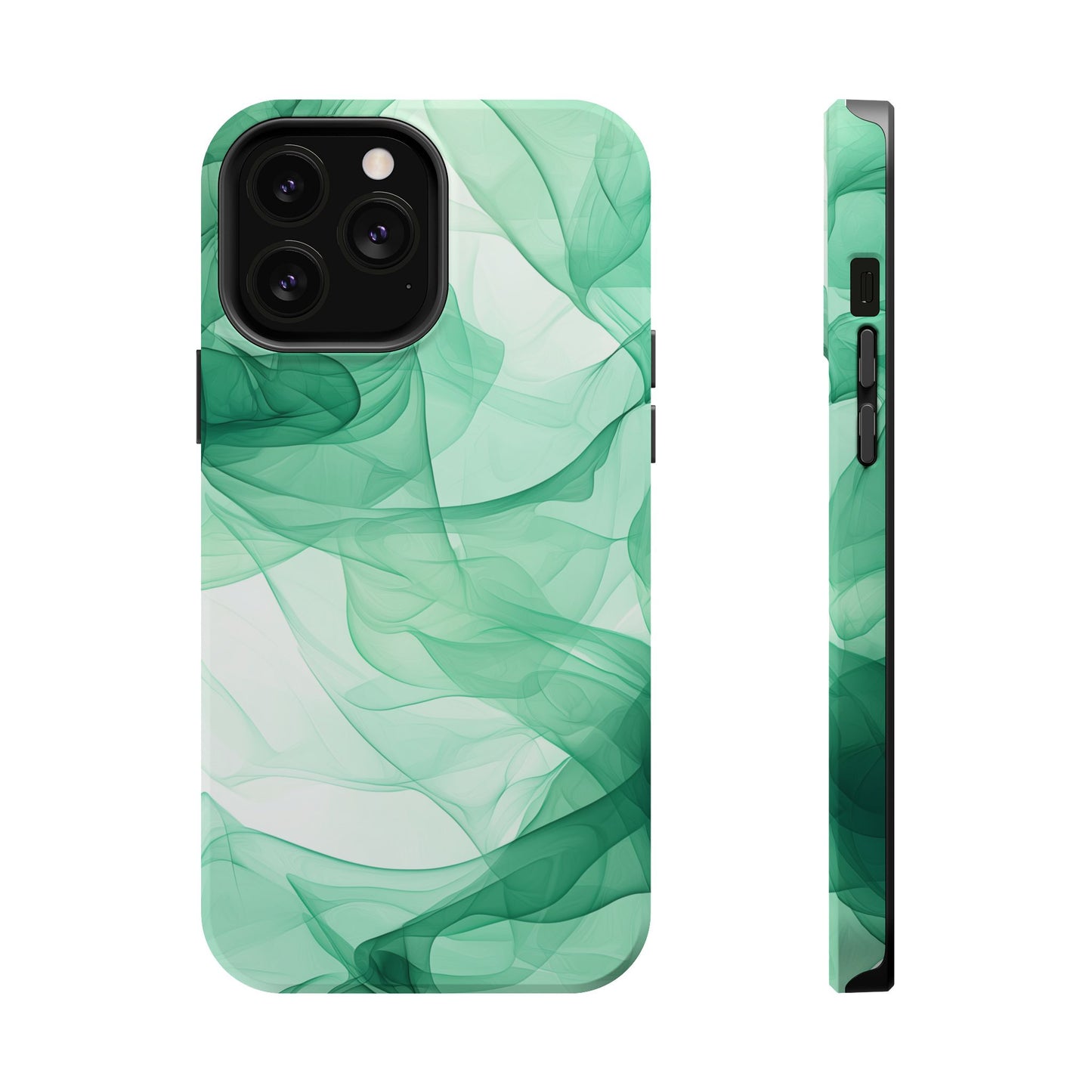 Translucent Flowing Green Fabric MagSafe iPhone Case – Elegant Fluid Design