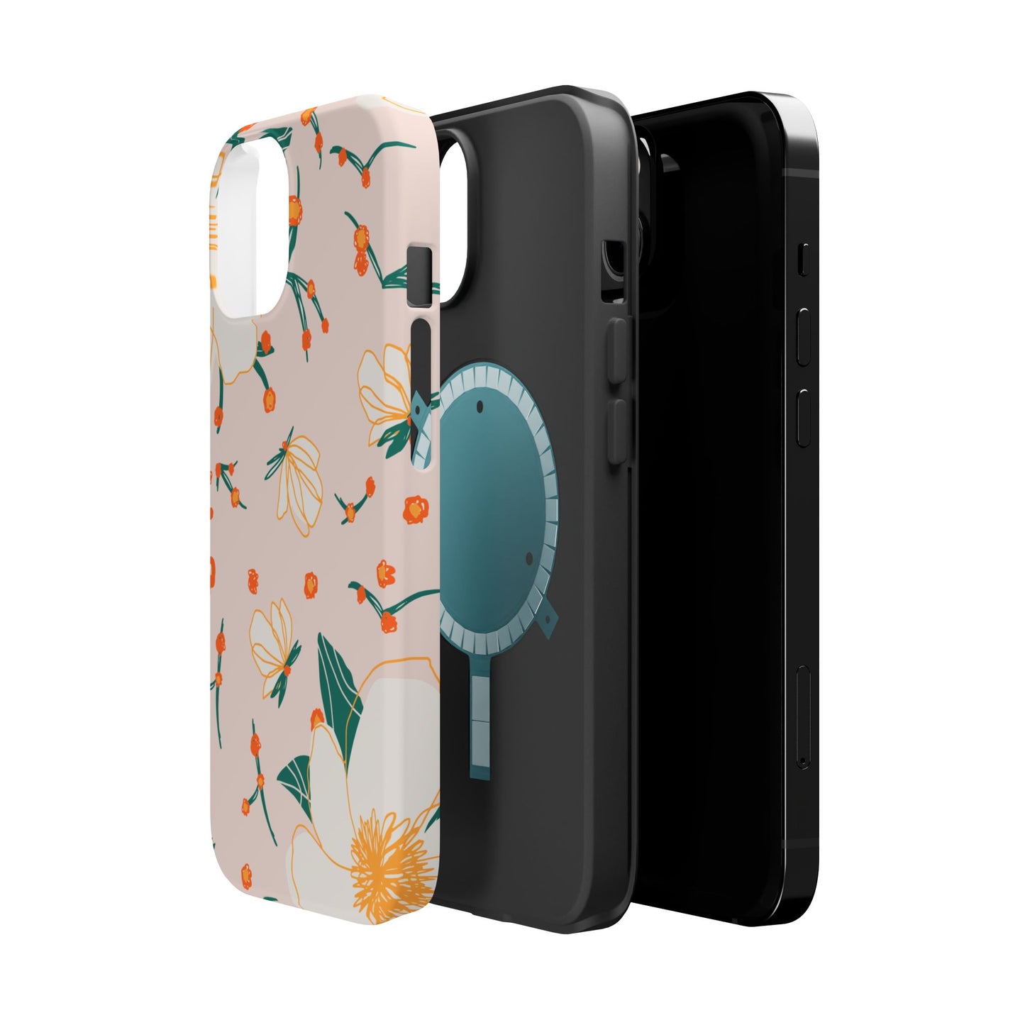 Elegant Magnolia Blossom Tough MagSafe iPhone Case – Soft Blush Background, Shock-Resistant Design