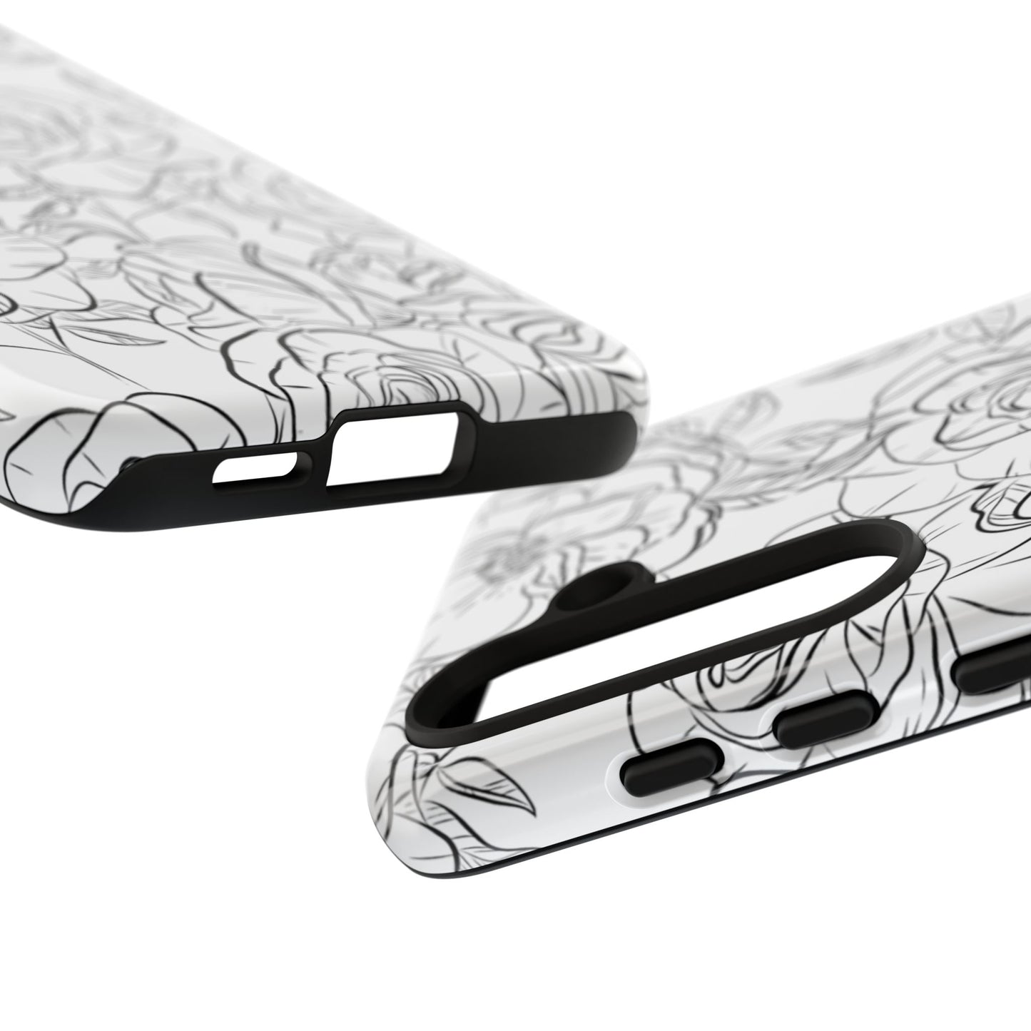 Monochrome Rose Garden Tough Samsung Galaxy Case – Elegant Floral Line Art with Dual-Layer Protection