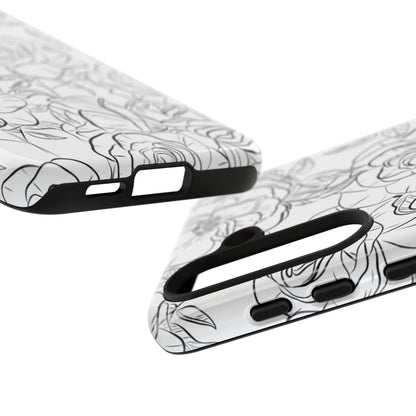 Monochrome Rose Garden Tough Samsung Galaxy Case – Elegant Floral Line Art with Dual-Layer Protection