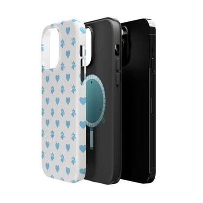 Blue Paw Prints & Hearts – MagSafe iPhone Case with Adorable Pet-Lover Design