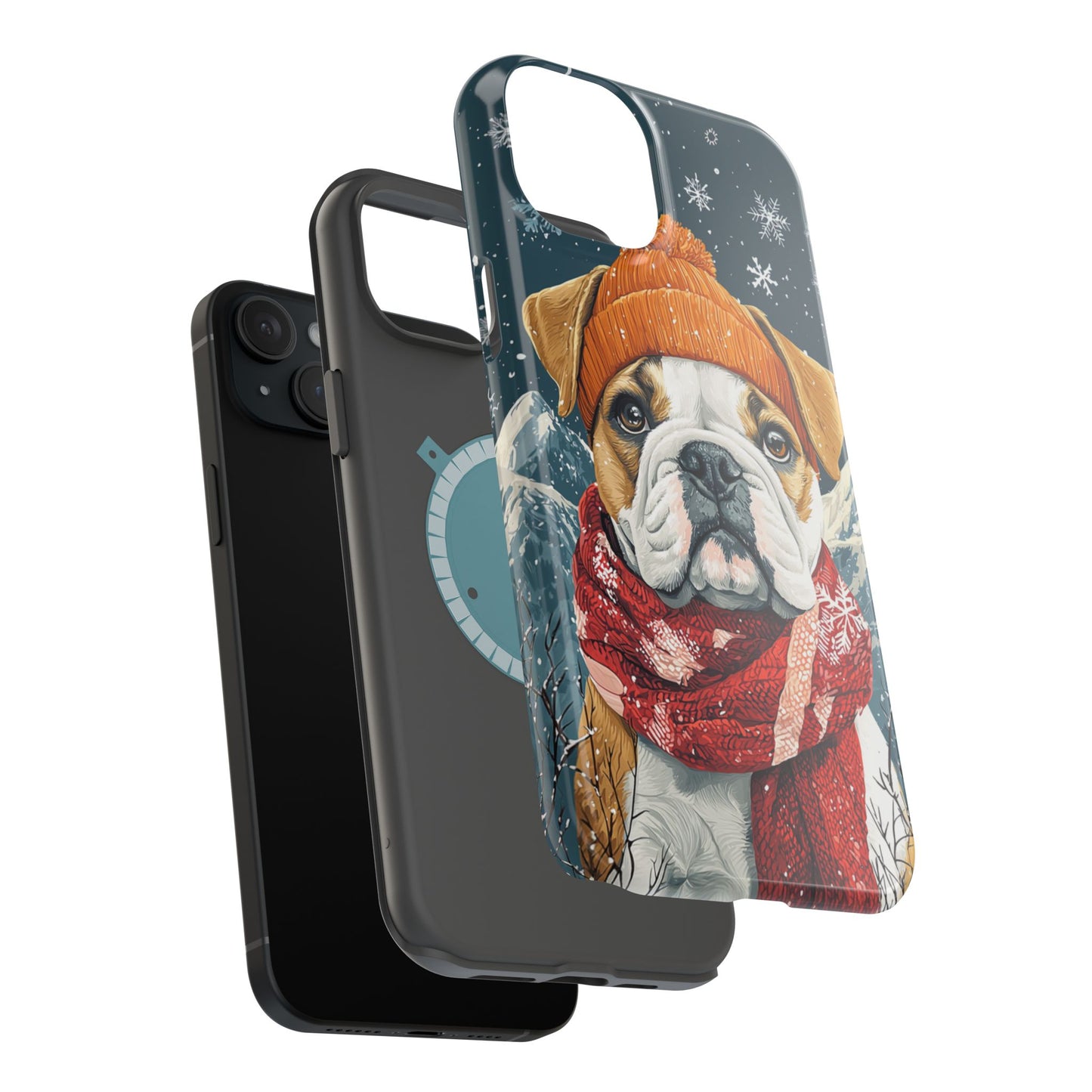 Cozy French Bulldog MagSafe iPhone Case – Rustic Fireplace Protective Cover