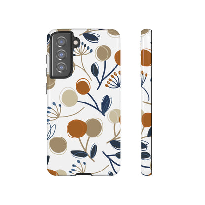 Modern Botanical Berries Tough Samsung Galaxy  Case – Earthy Tones & Navy Accents, Shock-Resistant