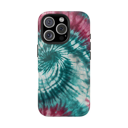 Pink and Teal Tie-Dye iPhone Case – Retro Spiral Design