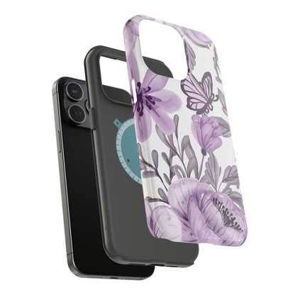 Lavender Bloom Butterfly MagSafe iPhone Case – Delicate Floral Design with Watercolor Details