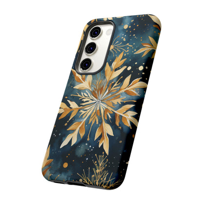 Gold Floral Snowflakes on Midnight Blue - Samsung Galaxy Series Case