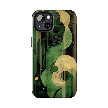 Abstract Green & Gold iPhone Case - Geometric Art Deco Protective Cover