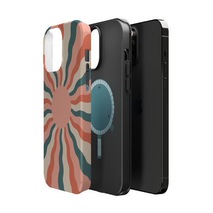 Retro Sunburst MagSafe iPhone Case – Bold 70s-Inspired Waves in Coral, Teal, and Cream