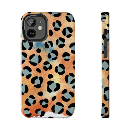 Sunset Watercolor Leopard Print Tough iPhone Case – Artistic Animal Pattern with Dual-Layer Protection