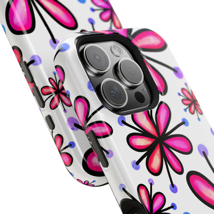 Pink Retro Bloom MagSafe iPhone Case – Ultra-Slim Design, Glossy Finish