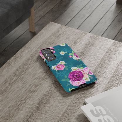 Elegant Peony Bouquet Samsung Galaxy Case – Deep Teal Background with Romantic Floral Design